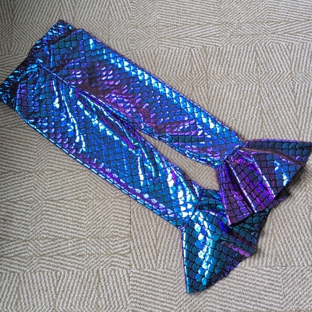 New Shiny Blue Purple Mermaid Bell-Bottoms Leggings Pants Halloween Costume 5T - Picture 4 of 6